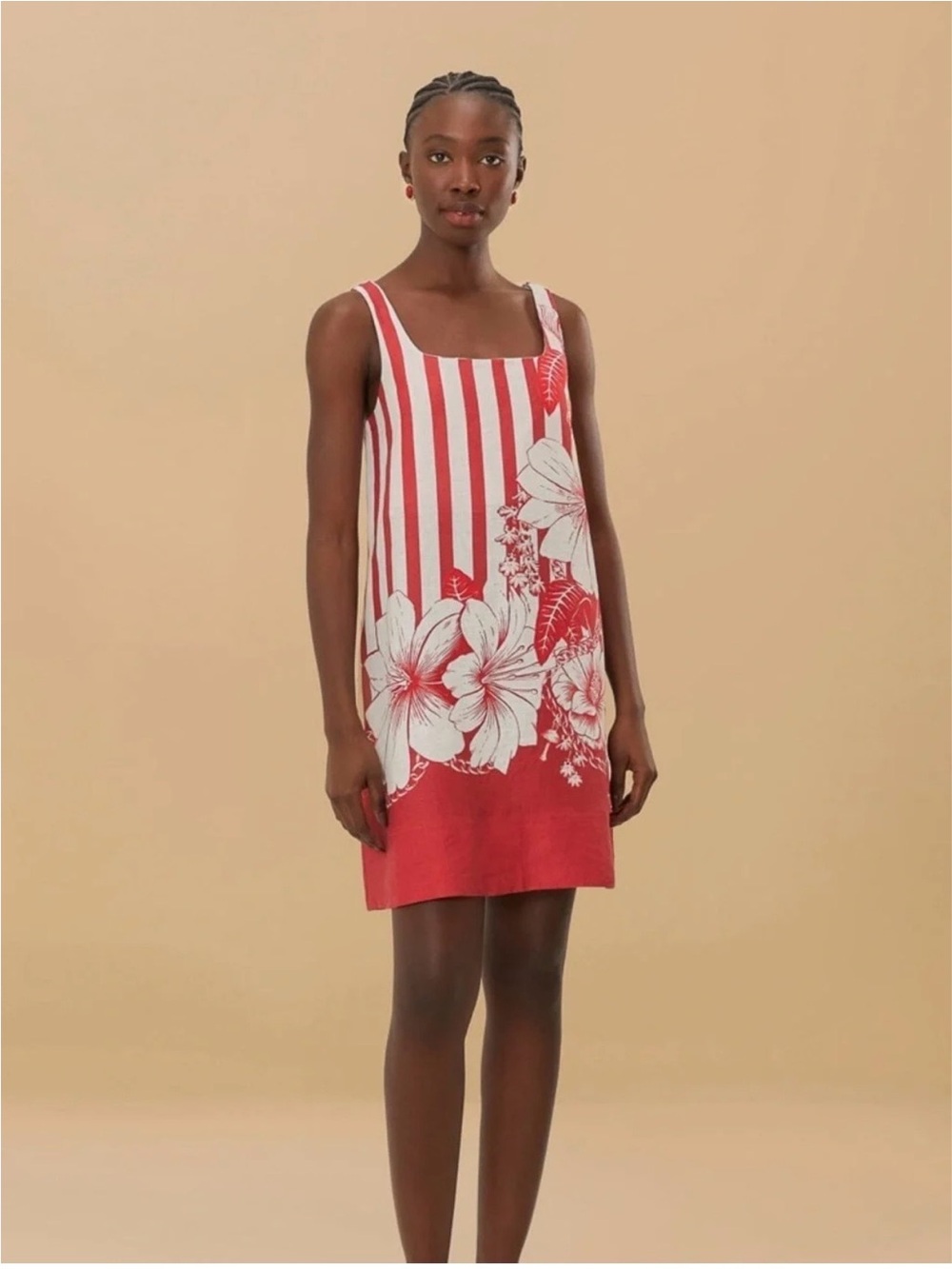 Farm Rio S Red Floral Chain Stripes Mini Dress Anthropologie Cotton